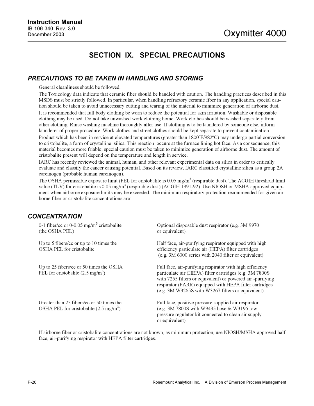 Emerson 4000 manual Section IX. Special Precautions 