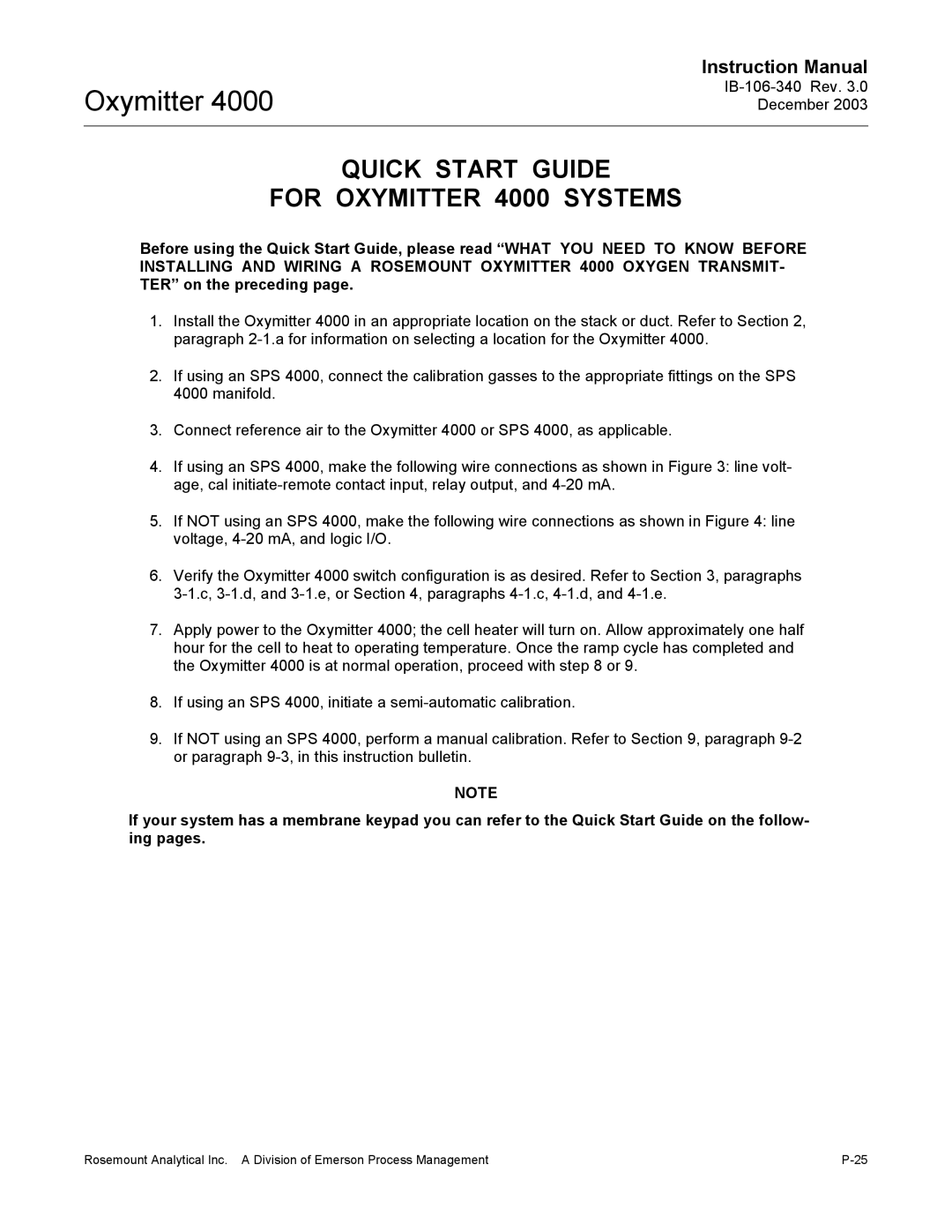 Emerson manual Quick Start Guide For Oxymitter 4000 Systems 