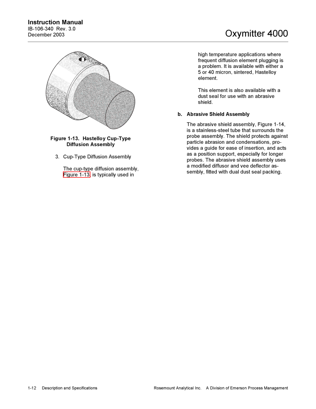 Emerson 4000 manual Hastelloy Cup-Type Diffusion Assembly, Abrasive Shield Assembly 