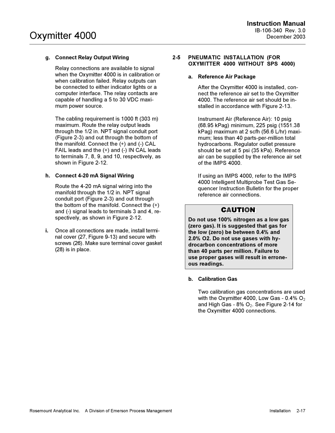 Emerson 4000 manual Connect Relay Output Wiring, Connect 4-20 mA Signal Wiring, Reference Air Package 