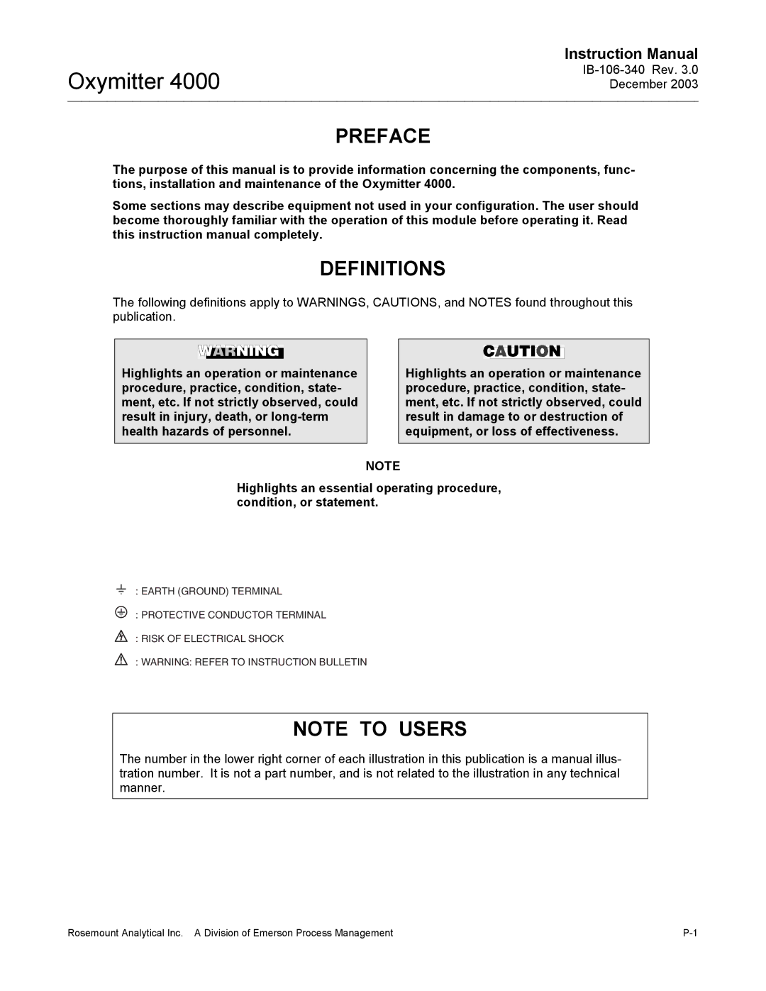 Emerson 4000 manual Preface, Definitions 