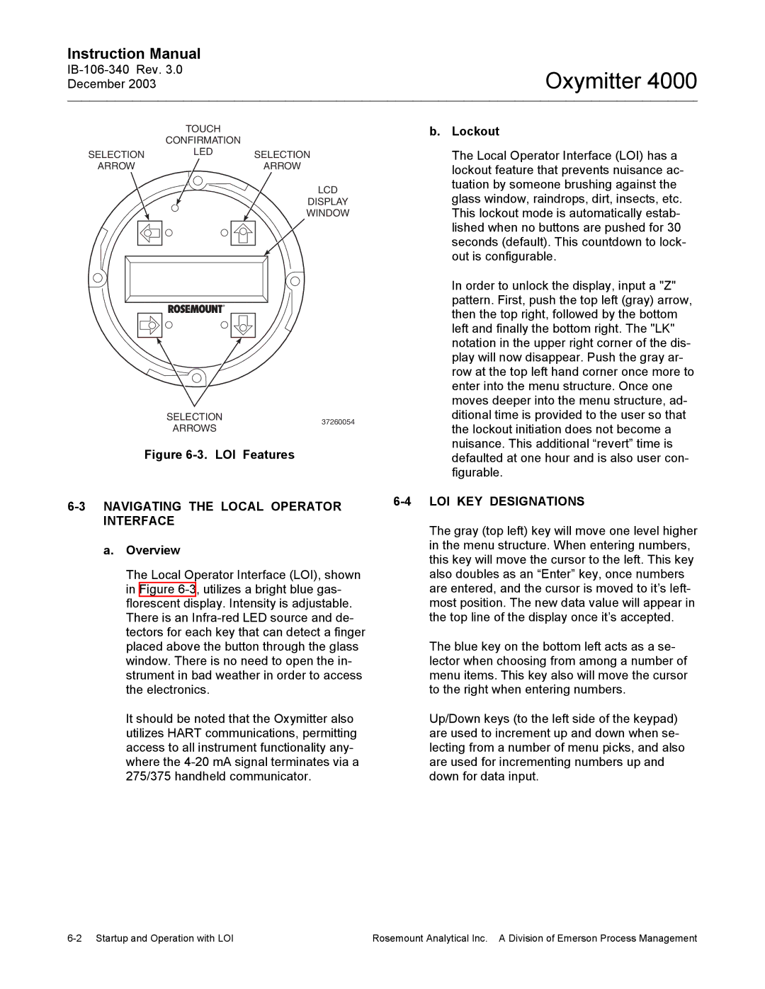 Emerson 4000 manual Lockout, LOI Features 