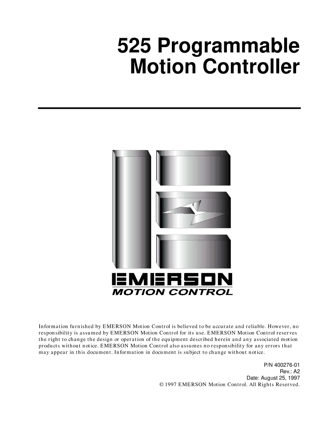 Emerson 400276-01 operation manual Programmable Motion Controller 