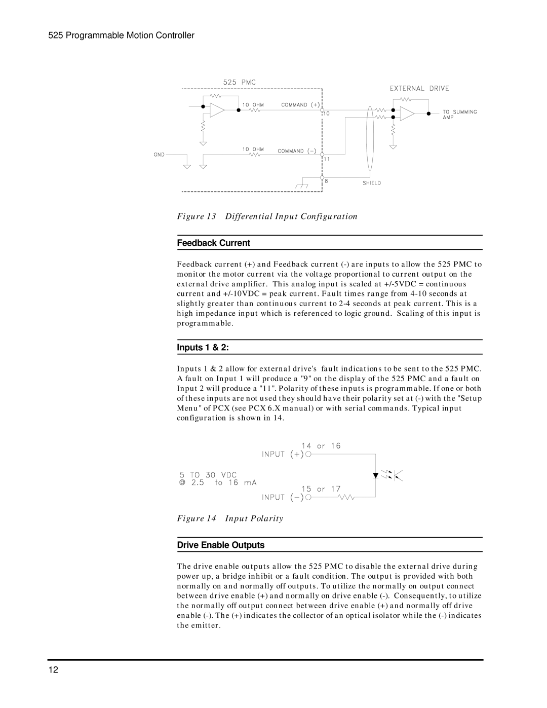 Emerson 400276-01 operation manual Feedback Current, Inputs 1, Drive Enable Outputs 