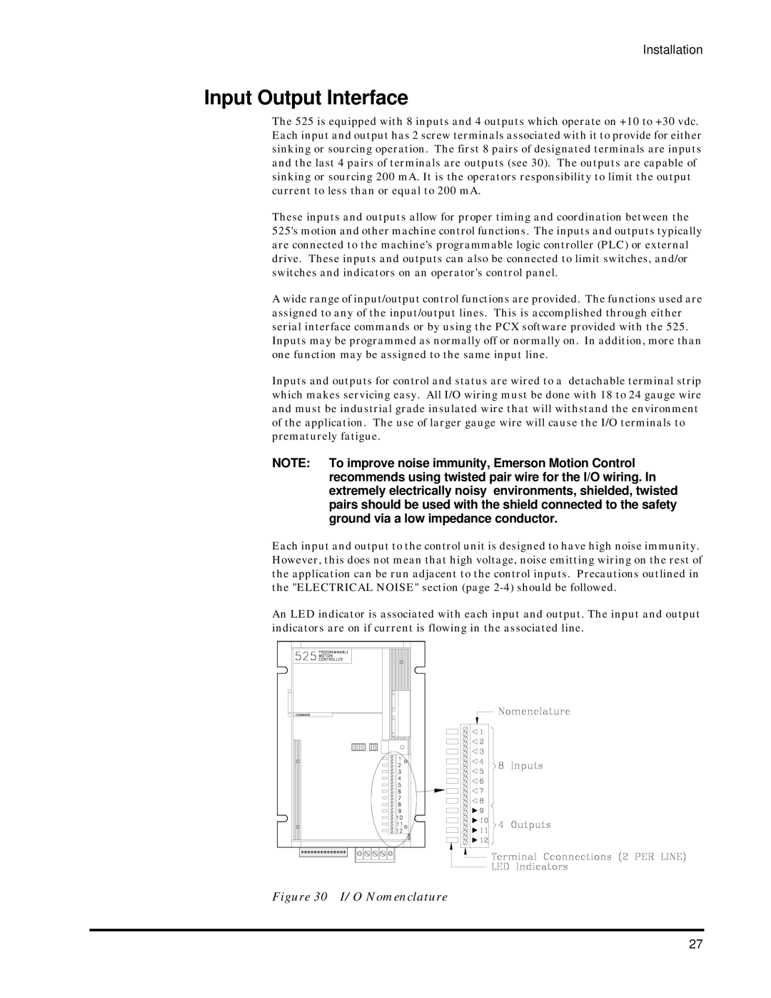 Emerson 400276-01 operation manual Input Output Interface, O Nomenclature 