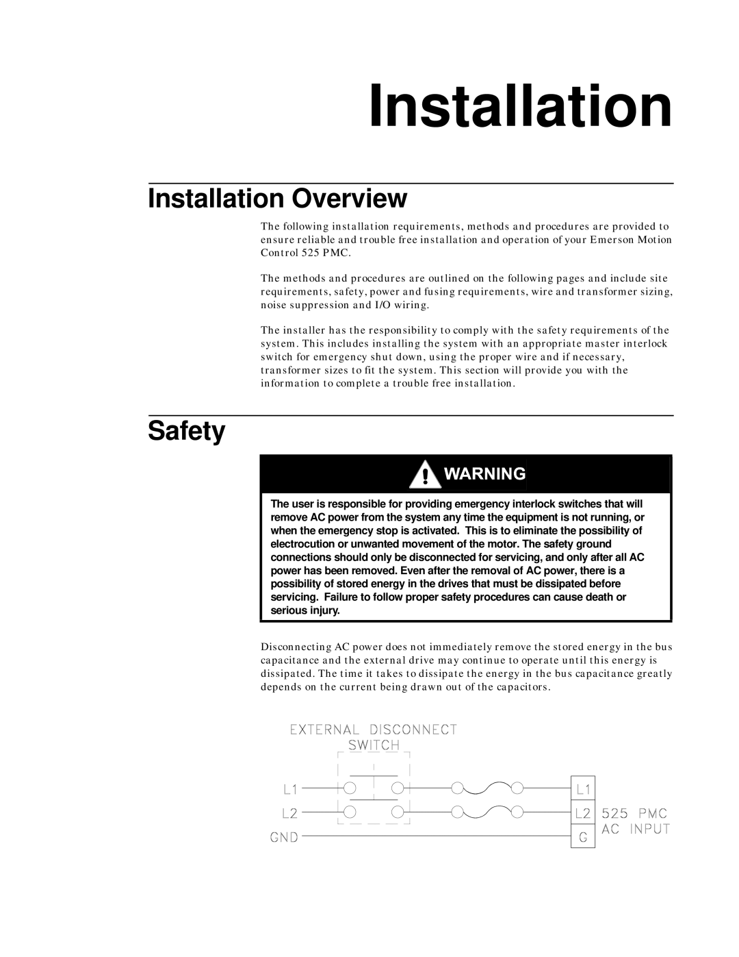 Emerson 400276-01 operation manual Installation Overview, Safety 