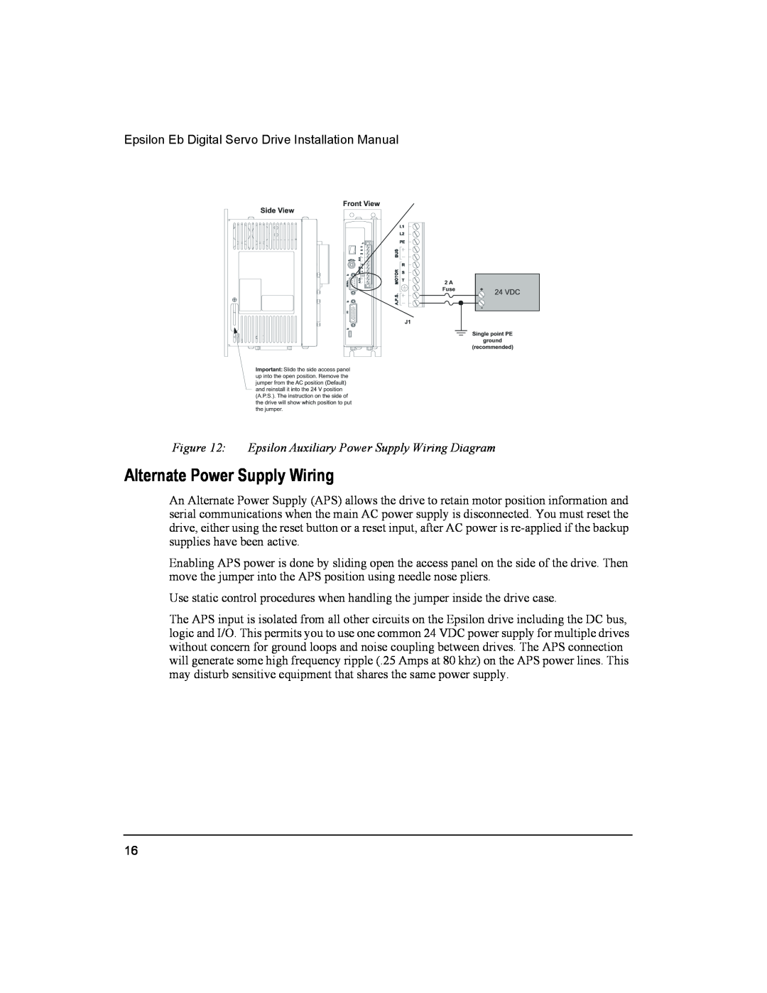 Emerson 400501-05 installation manual Alternate Power Supply Wiring, Epsilon Auxiliary Power Supply Wiring Diagram 