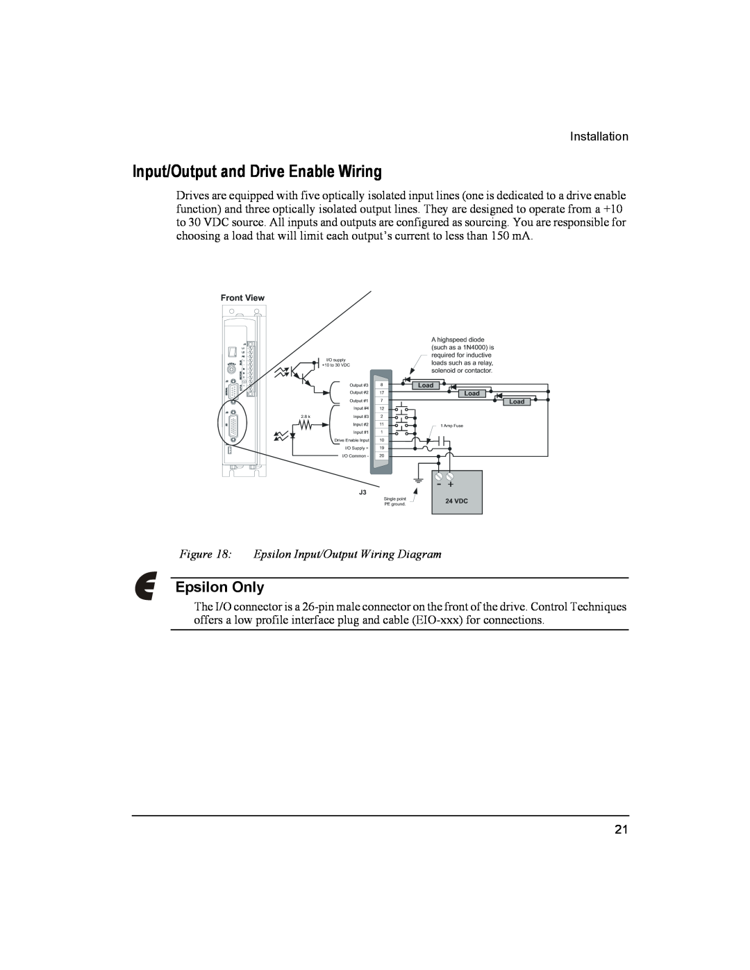 Emerson Epsilon Eb Digital Servo Drive Input/Output and Drive Enable Wiring, Epsilon Input/Output Wiring Diagram 