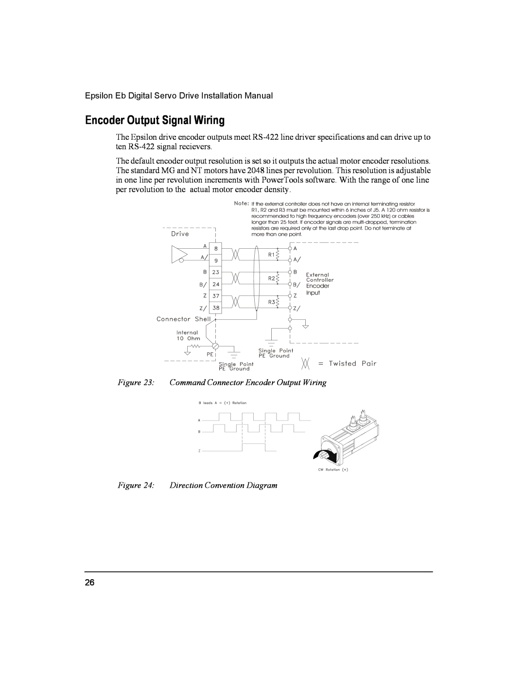 Emerson 400501-05 Encoder Output Signal Wiring, Command Connector Encoder Output Wiring, Direction Convention Diagram 