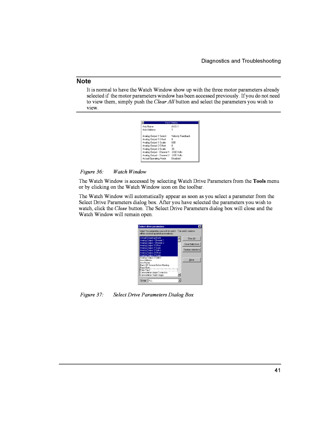 Emerson Epsilon Eb Digital Servo Drive, 400501-05 installation manual Watch Window, Select Drive Parameters Dialog Box 