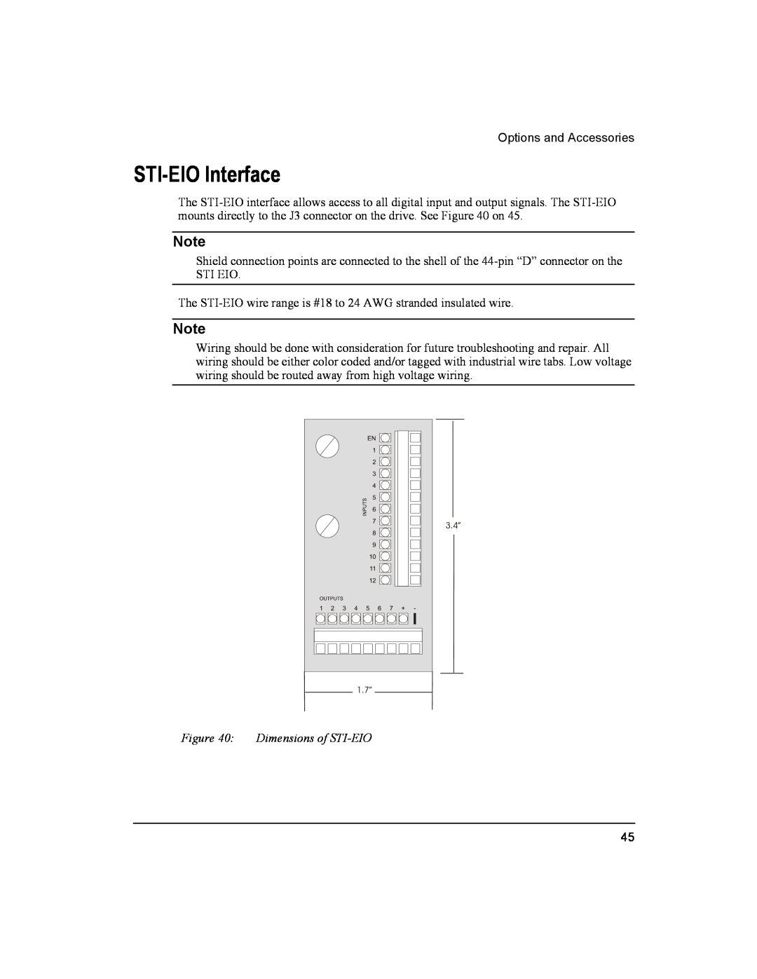 Emerson Epsilon Eb Digital Servo Drive, 400501-05 STI-EIO Interface, Options and Accessories, Dimensions of STI-EIO 