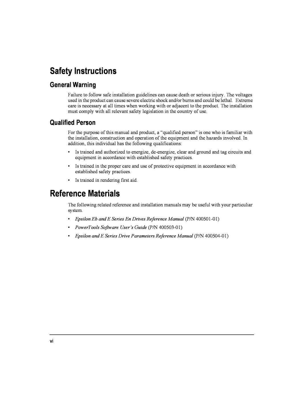 Emerson 400501-05 installation manual Safety Instructions, Reference Materials, General Warning, Qualified Person 
