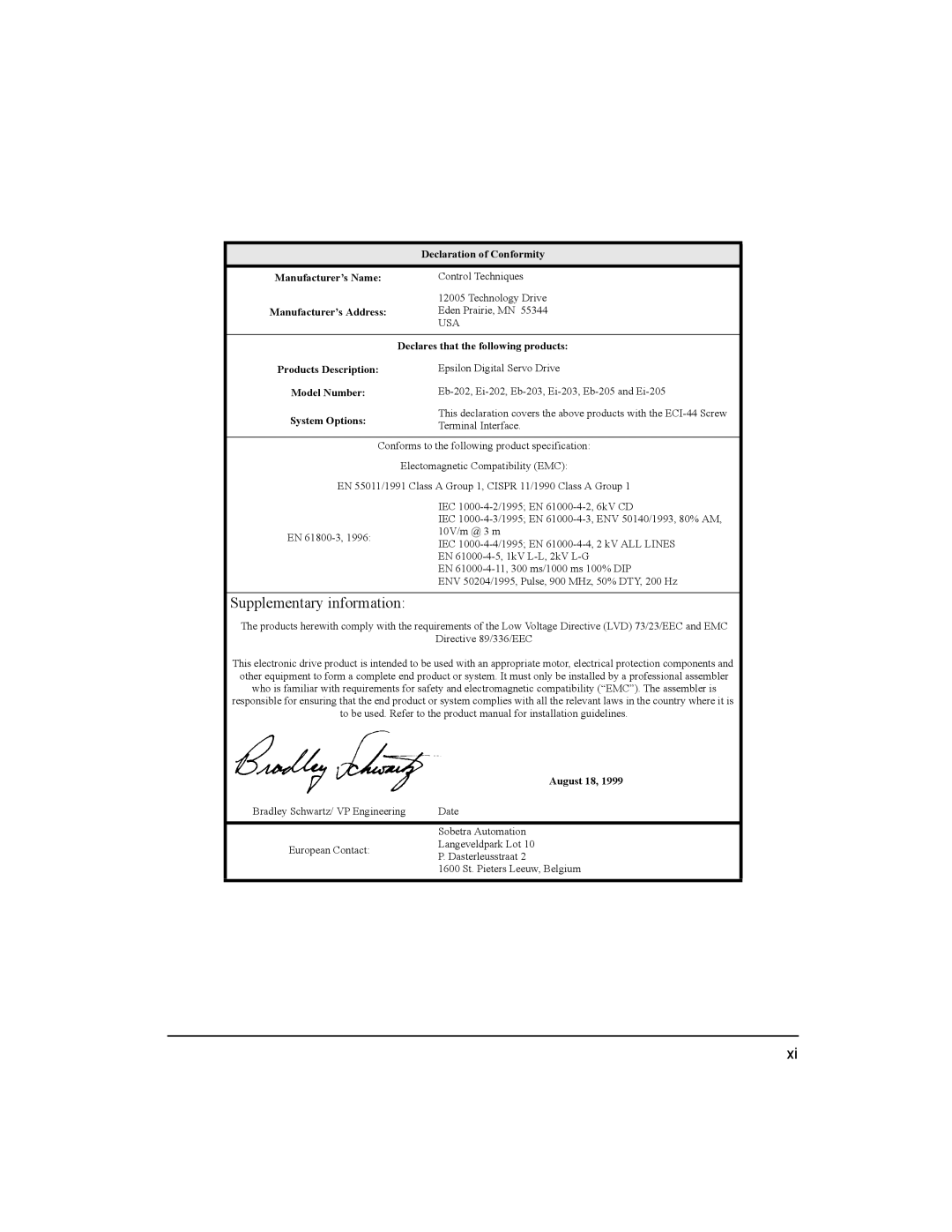 Emerson Epsilon Eb Digital Servo Drive, 400501-05 installation manual Supplementary information 