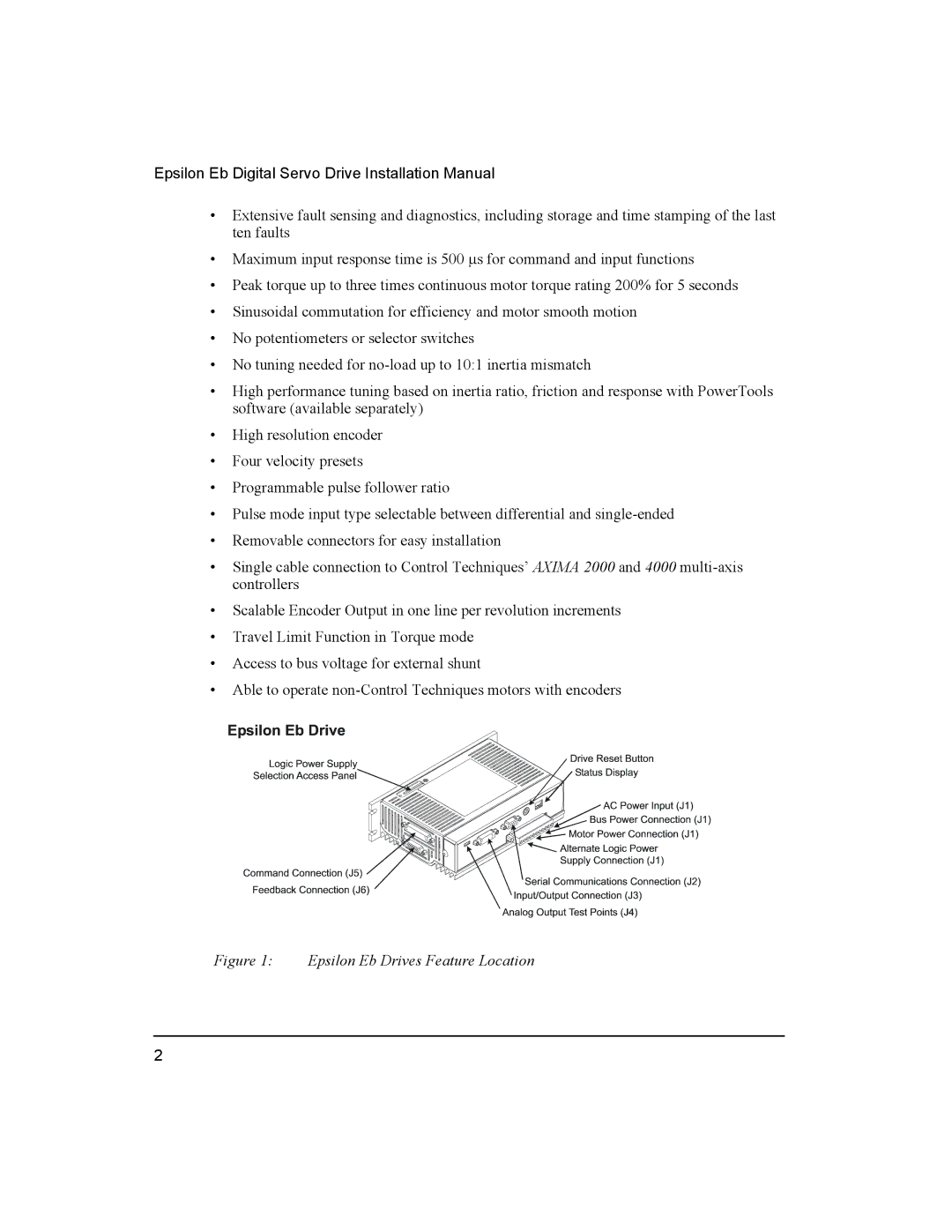 Emerson 400501-05, Epsilon Eb Digital Servo Drive installation manual Epsilon Eb Drives Feature Location 