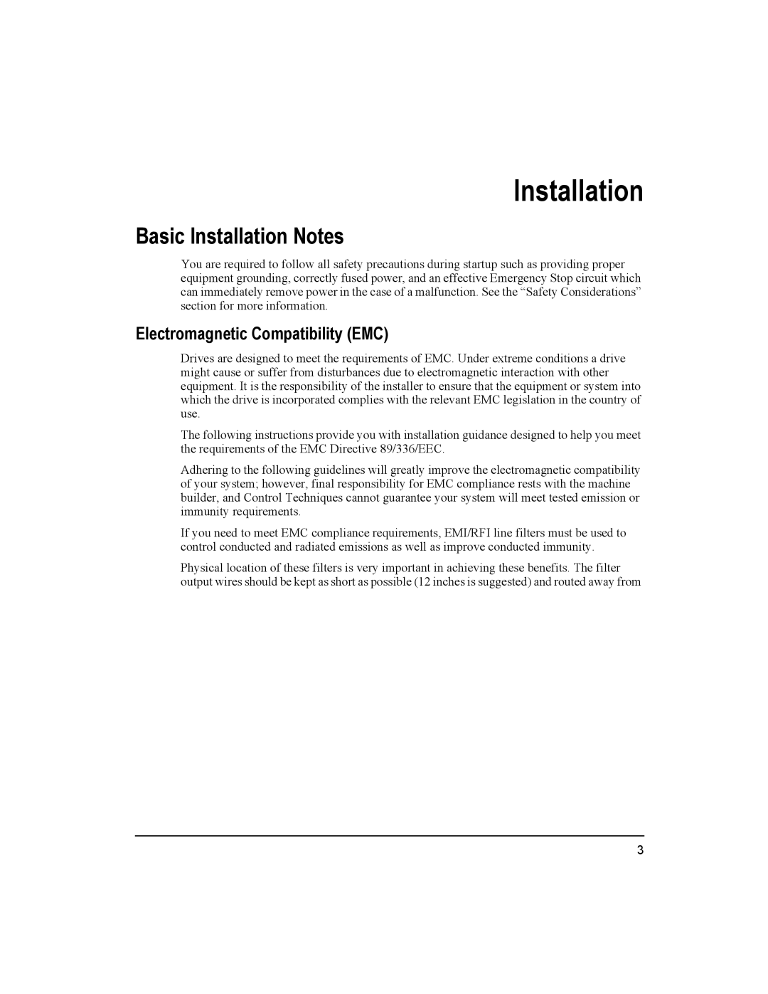 Emerson Epsilon Eb Digital Servo Drive, 400501-05 Basic Installation Notes, Electromagnetic Compatibility EMC 