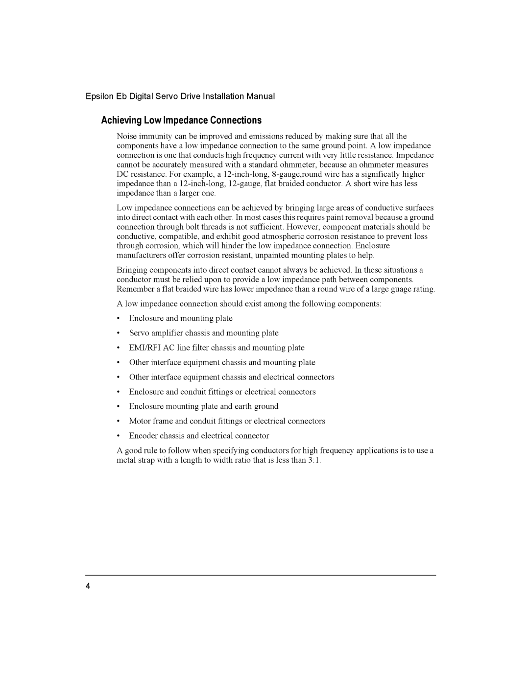 Emerson 400501-05, Epsilon Eb Digital Servo Drive installation manual Achieving Low Impedance Connections 