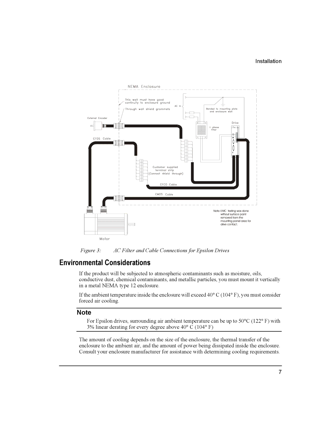 Emerson Epsilon Eb Digital Servo Drive Environmental Considerations, AC Filter and Cable Connections for Epsilon Drives 