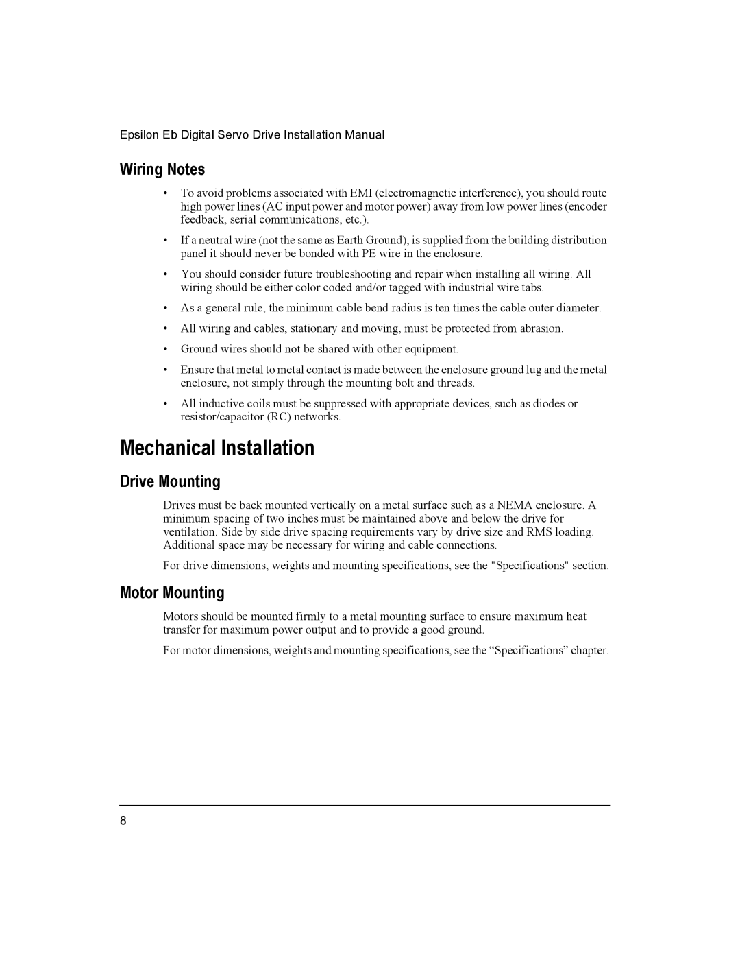 Emerson 400501-05, Epsilon Eb Digital Servo Drive Mechanical Installation, Wiring Notes, Drive Mounting, Motor Mounting 