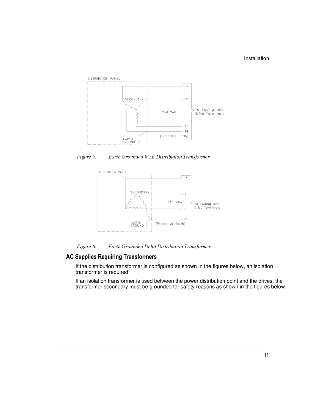 Emerson Epsilon Eb Digital Servo Drive AC Supplies Requiring Transformers, Earth Grounded WYE Distribution Transformer 