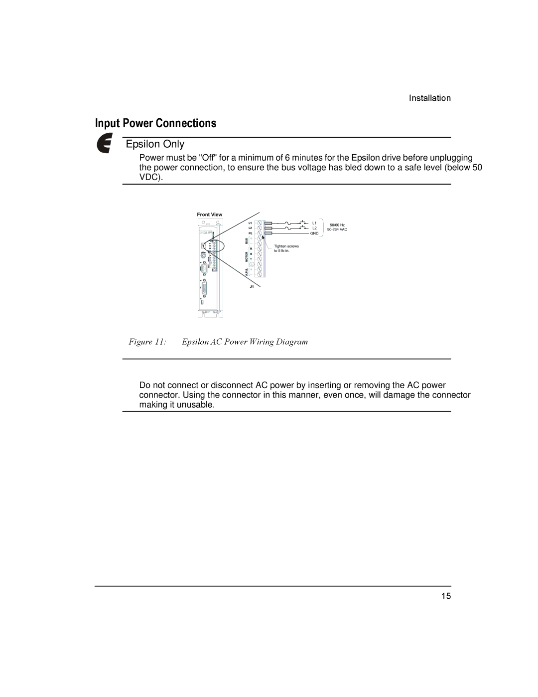 Emerson Epsilon Eb Digital Servo Drive, 400501-05 Input Power Connections, Epsilon AC Power Wiring Diagram 