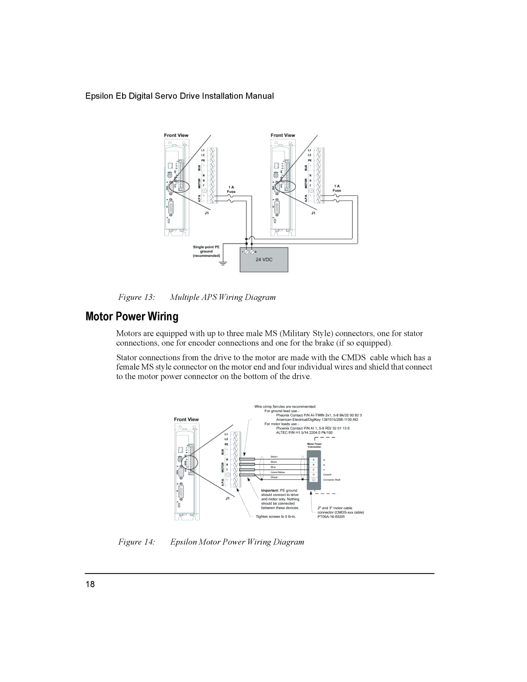 Emerson 400501-05, Epsilon Eb Digital Servo Drive installation manual Motor Power Wiring, Multiple APS Wiring Diagram 