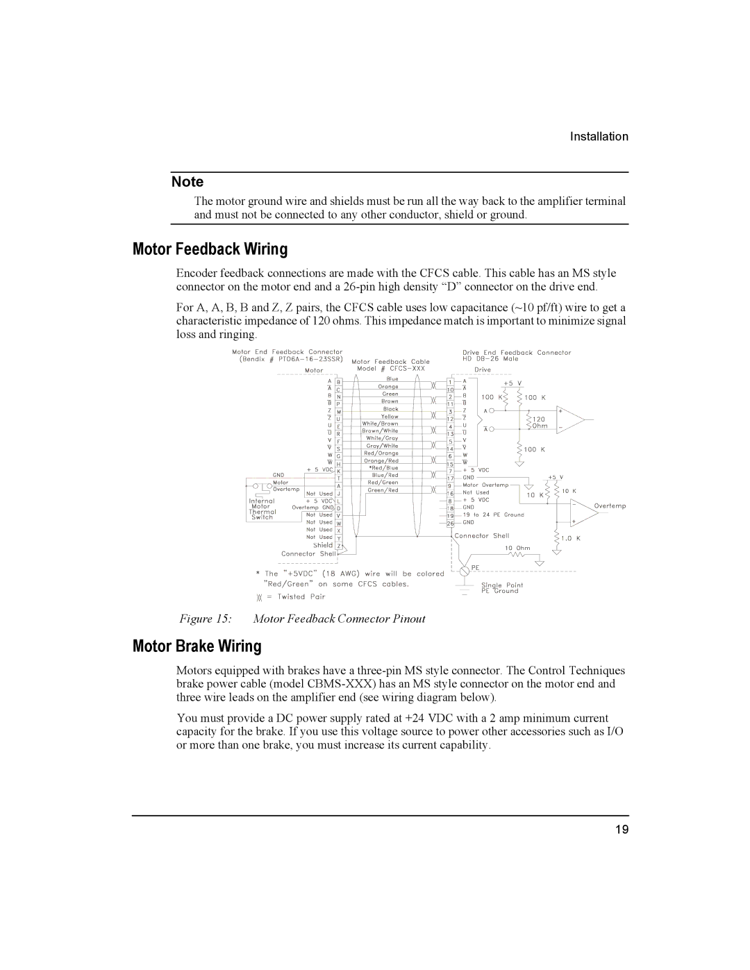 Emerson Epsilon Eb Digital Servo Drive, 400501-05 installation manual Motor Feedback Wiring, Motor Brake Wiring 