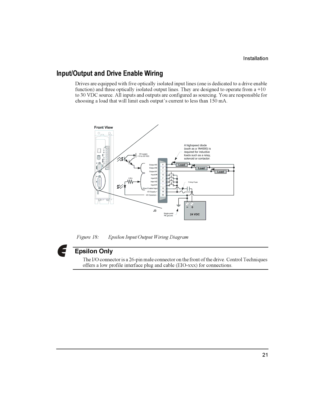 Emerson Epsilon Eb Digital Servo Drive Input/Output and Drive Enable Wiring, Epsilon Input/Output Wiring Diagram 