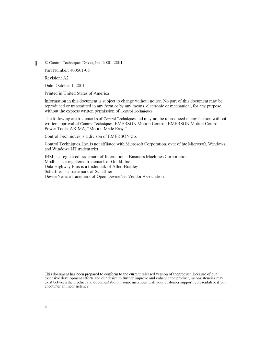 Emerson 400501-05, Epsilon Eb Digital Servo Drive installation manual Control Techniques Drives, Inc 