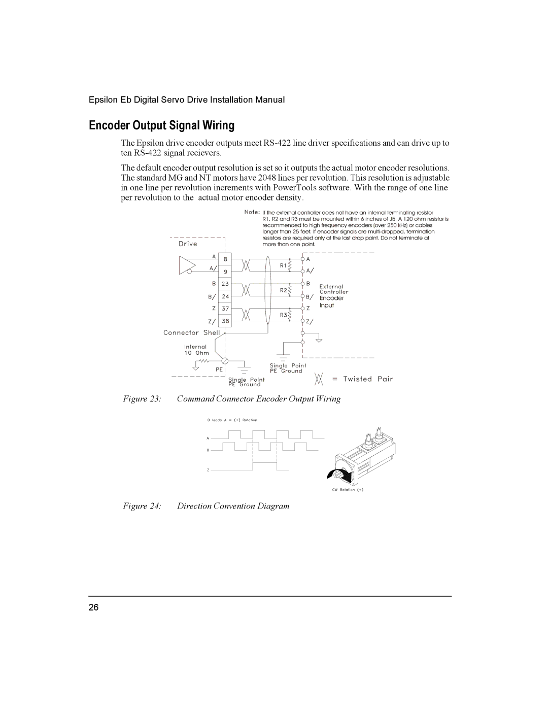 Emerson 400501-05, Epsilon Eb Digital Servo Drive Encoder Output Signal Wiring, Command Connector Encoder Output Wiring 