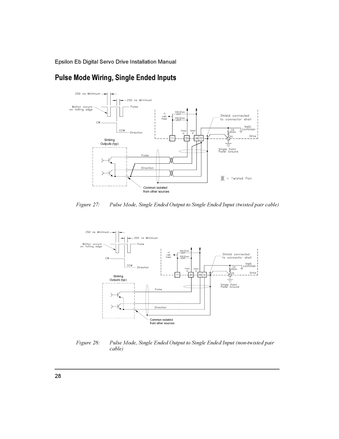 Emerson 400501-05, Epsilon Eb Digital Servo Drive installation manual Pulse Mode Wiring, Single Ended Inputs 