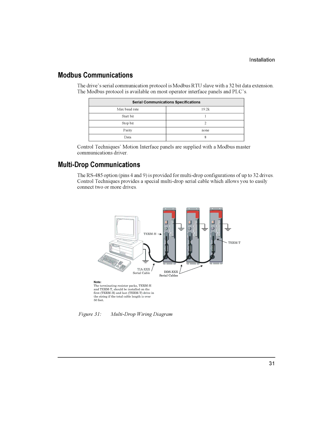 Emerson Epsilon Eb Digital Servo Drive, 400501-05 installation manual Modbus Communications, Multi-Drop Communications 