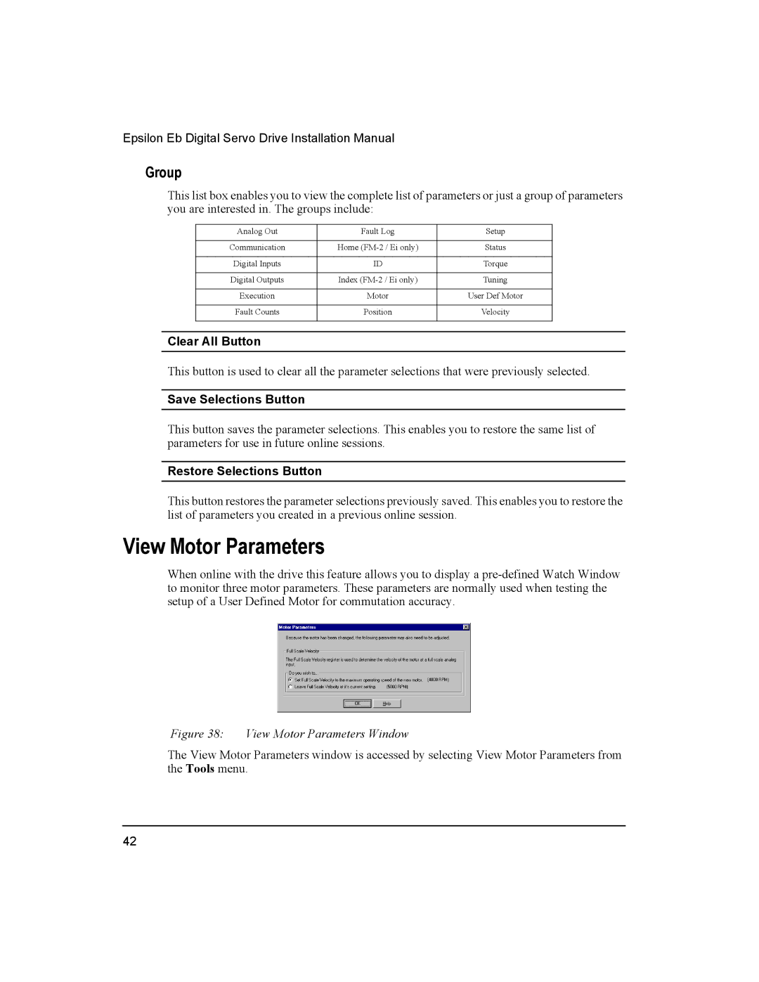 Emerson 400501-05, Epsilon Eb Digital Servo Drive installation manual View Motor Parameters, Group 