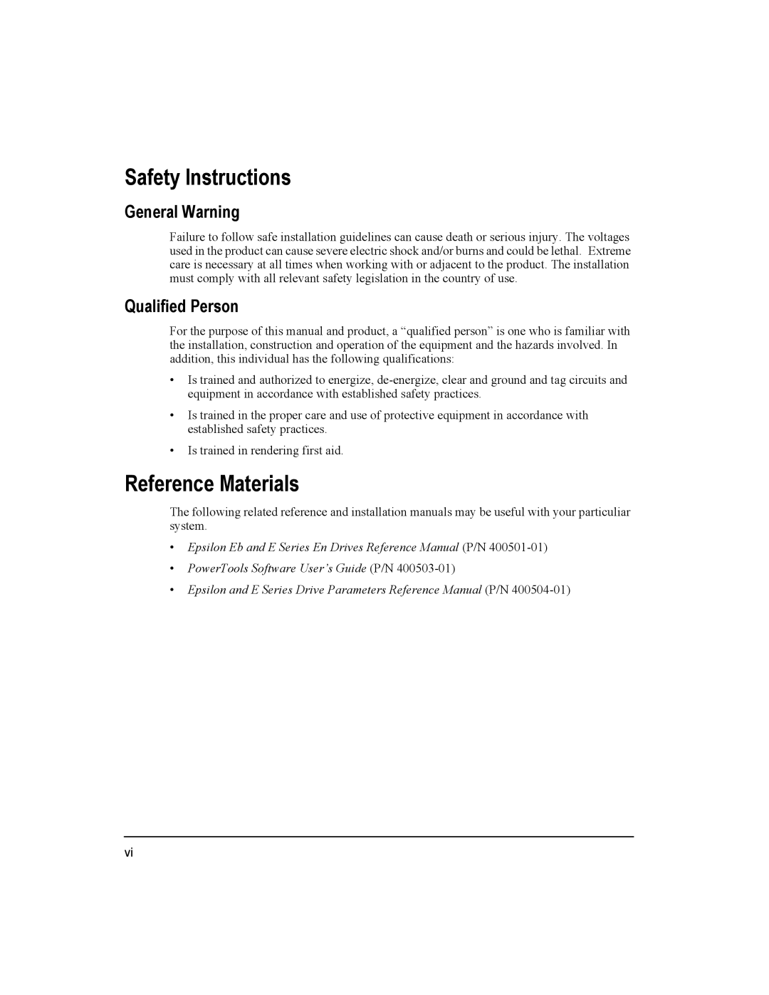 Emerson 400501-05 installation manual Safety Instructions, Reference Materials, General Warning, Qualified Person 