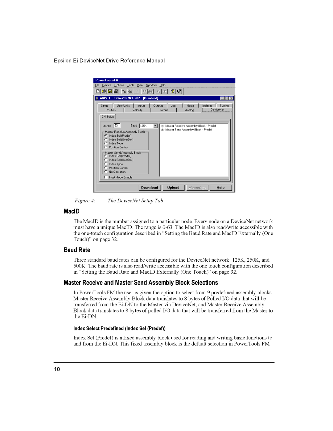 Emerson 400501-08 manual MacID, Baud Rate, Master Receive and Master Send Assembly Block Selections 