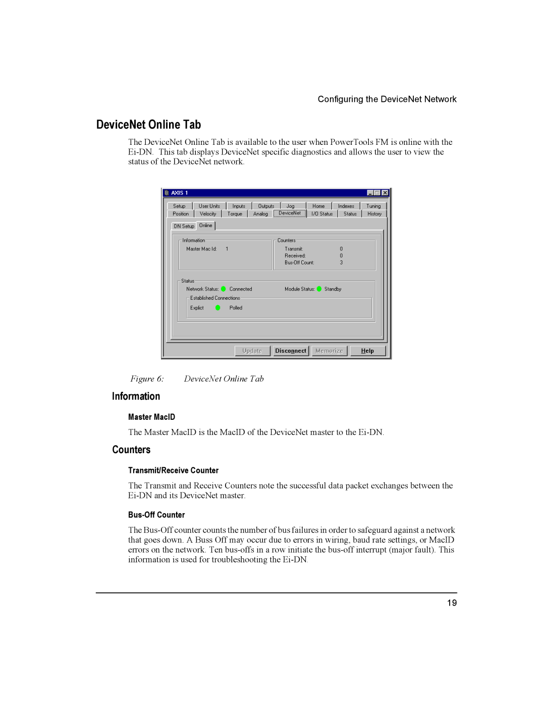 Emerson 400501-08 manual DeviceNet Online Tab, Information, Counters 