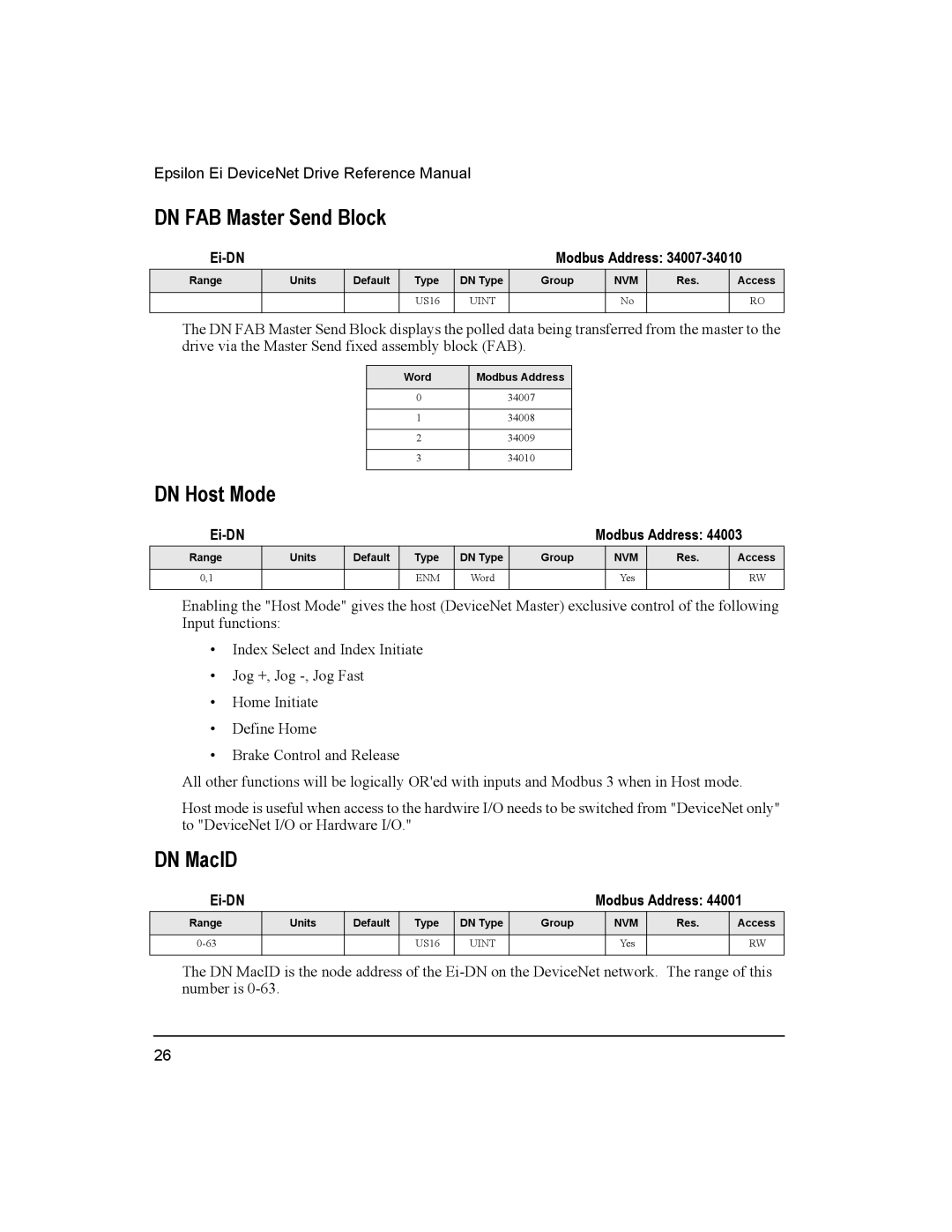 Emerson 400501-08 manual DN FAB Master Send Block, DN Host Mode, DN MacID 