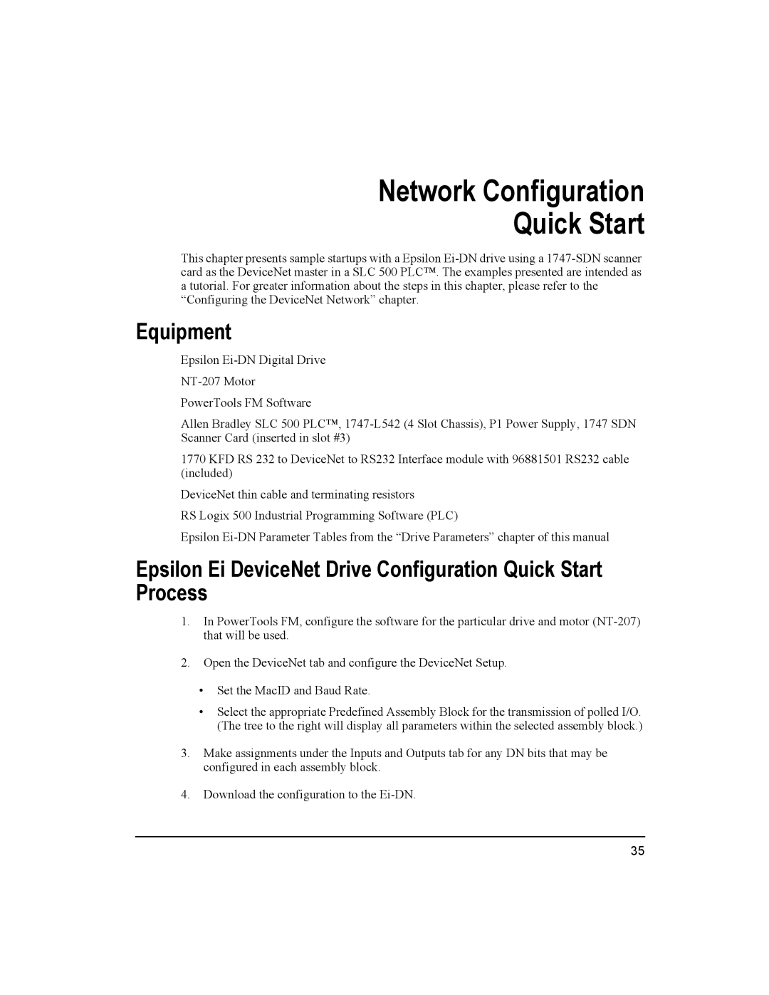 Emerson 400501-08 manual Network Configuration Quick Start, Equipment 