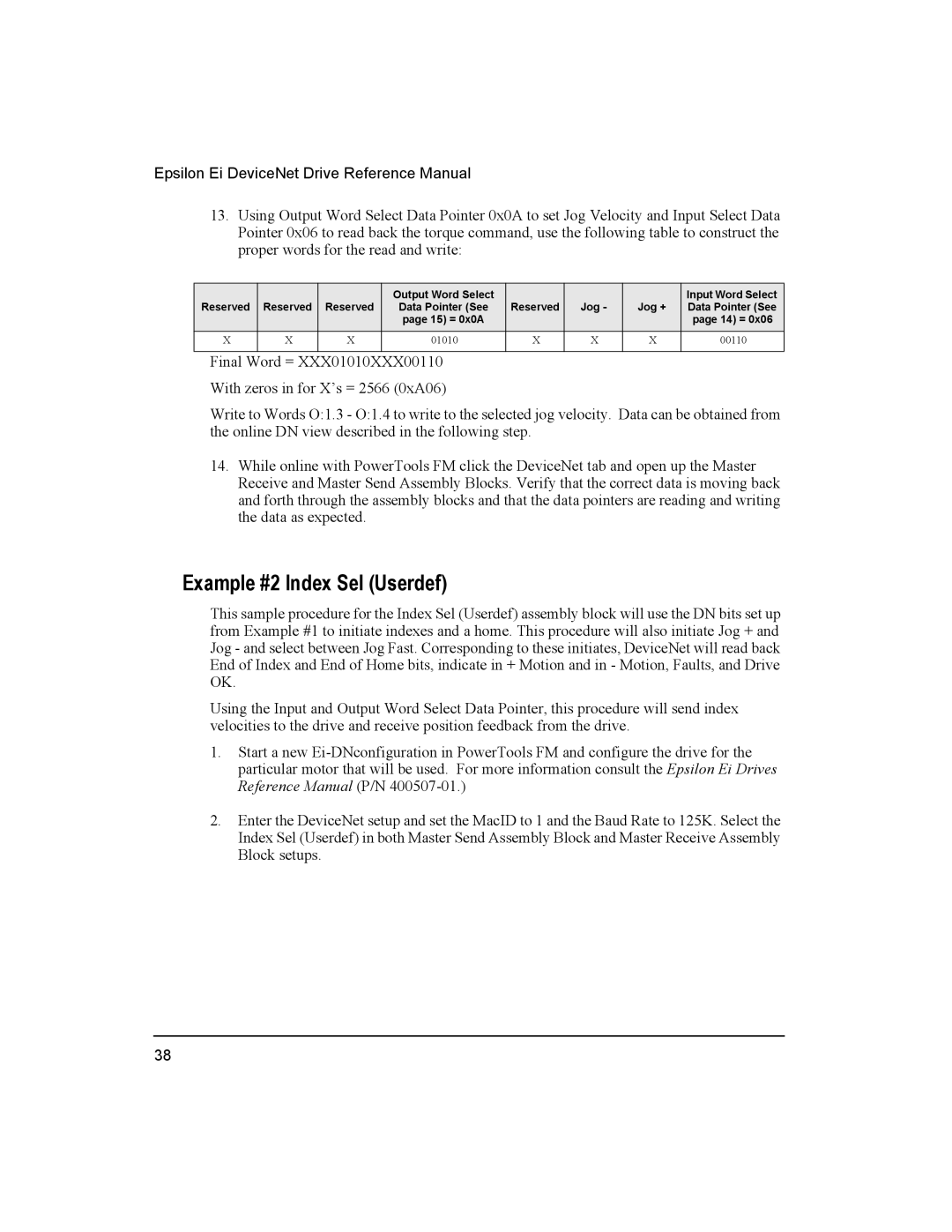 Emerson 400501-08 manual Example #2 Index Sel Userdef 