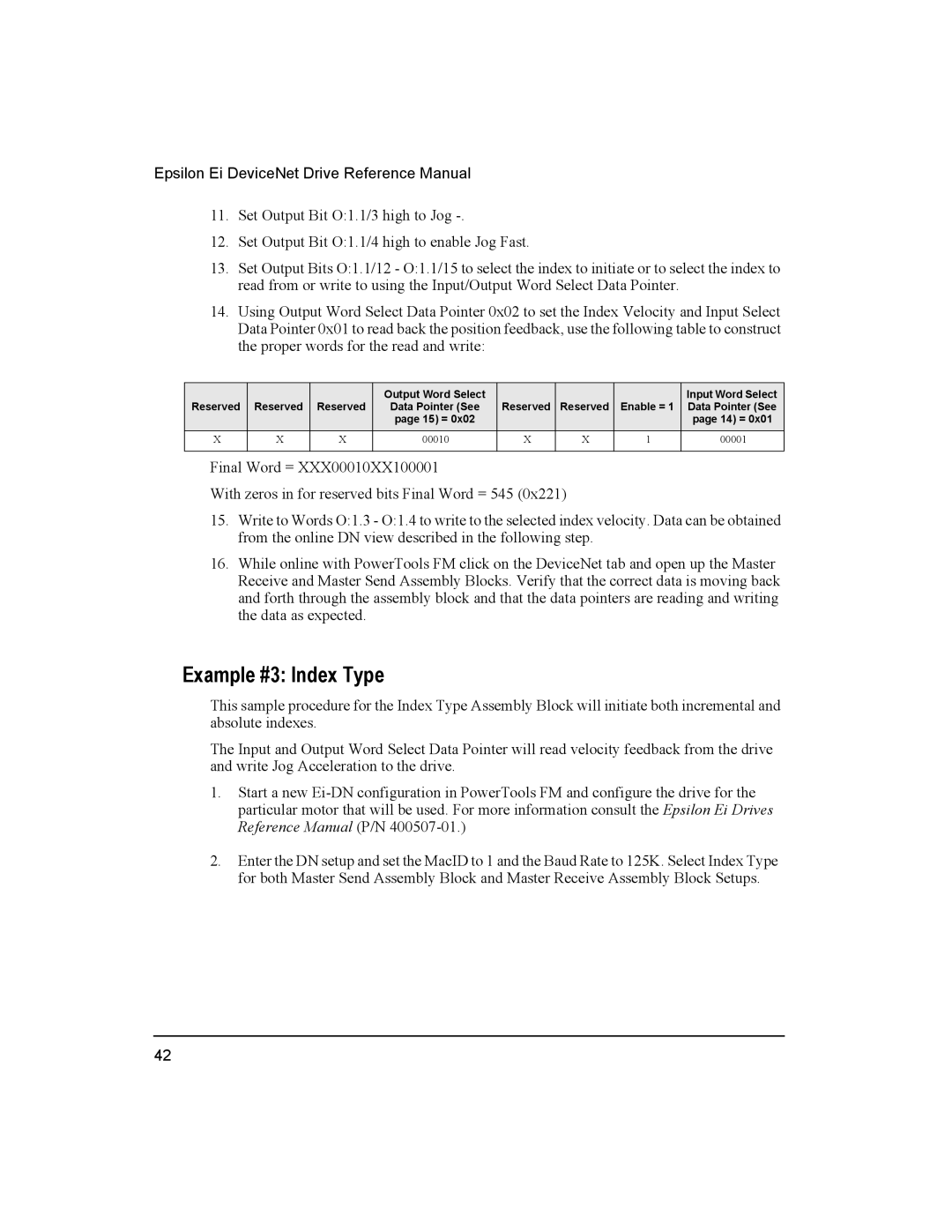 Emerson 400501-08 manual Example #3 Index Type 