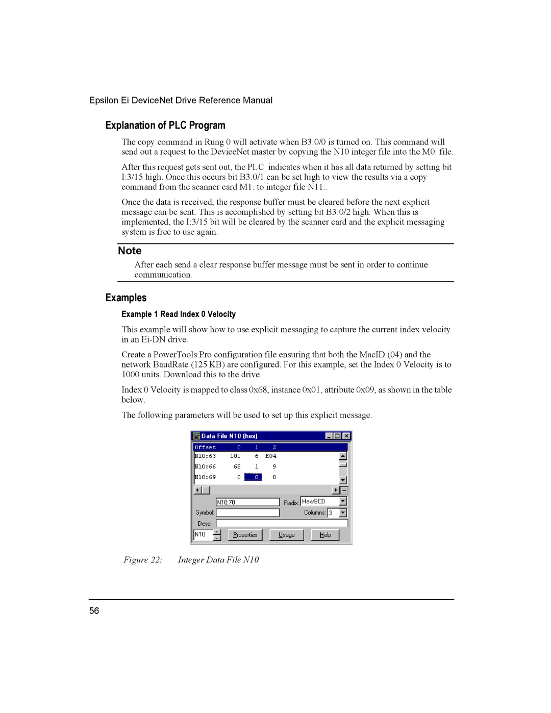 Emerson 400501-08 manual Explanation of PLC Program, Examples, Example 1 Read Index 0 Velocity 