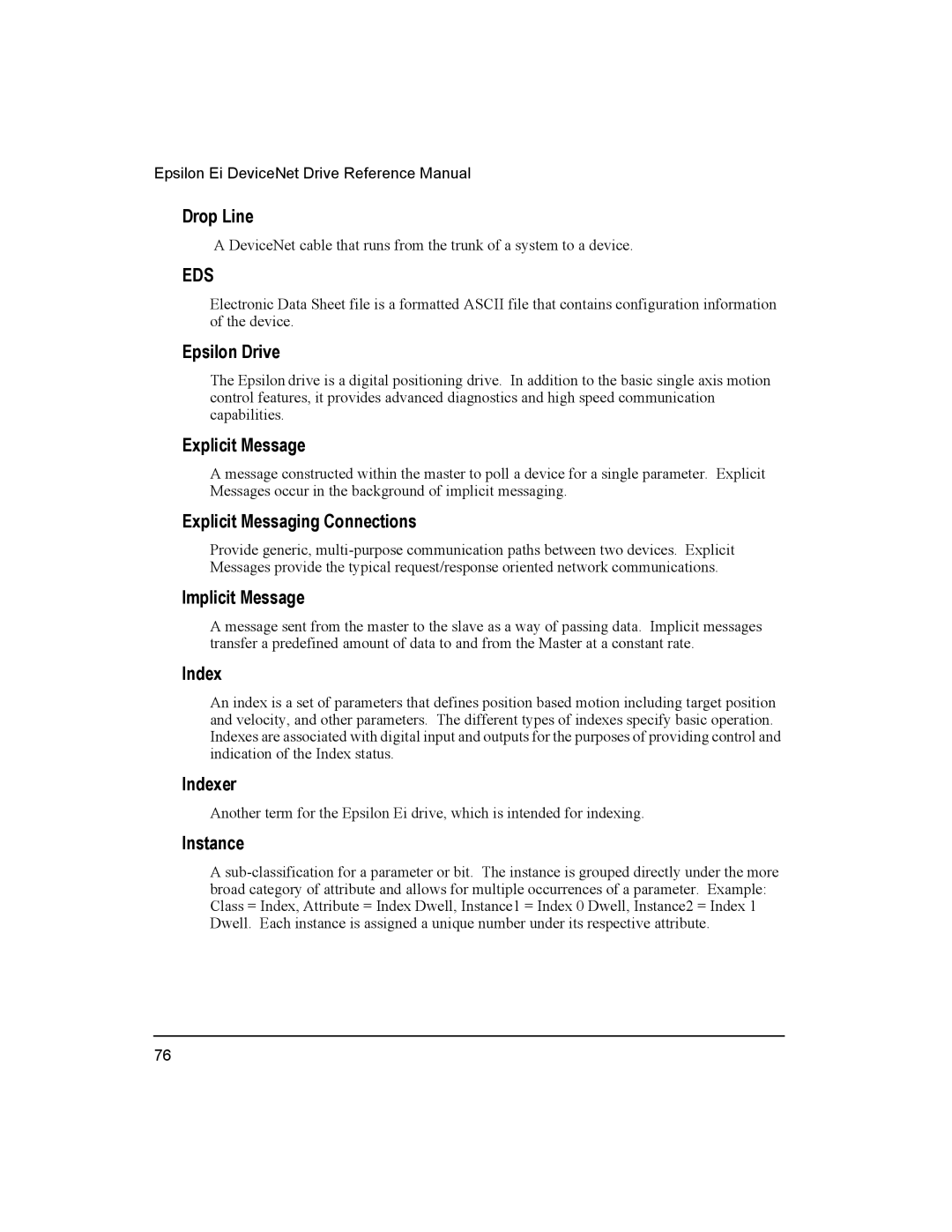 Emerson 400501-08 Drop Line, Epsilon Drive, Explicit Message, Explicit Messaging Connections, Implicit Message, Index 