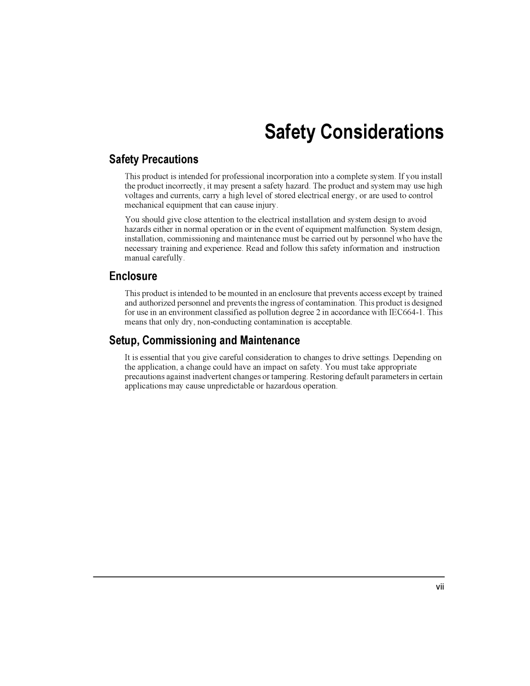 Emerson 400501-08 manual Safety Considerations, Safety Precautions, Enclosure, Setup, Commissioning and Maintenance 