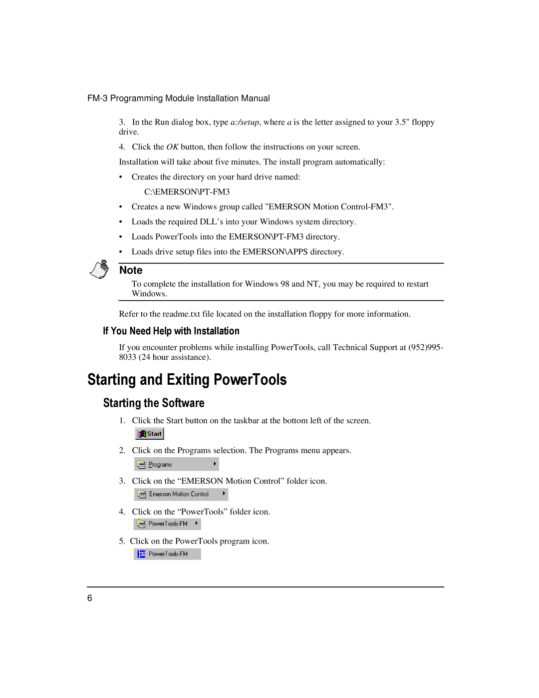 Emerson 400508-02 installation manual Starting and Exiting PowerTools, Starting the Software 