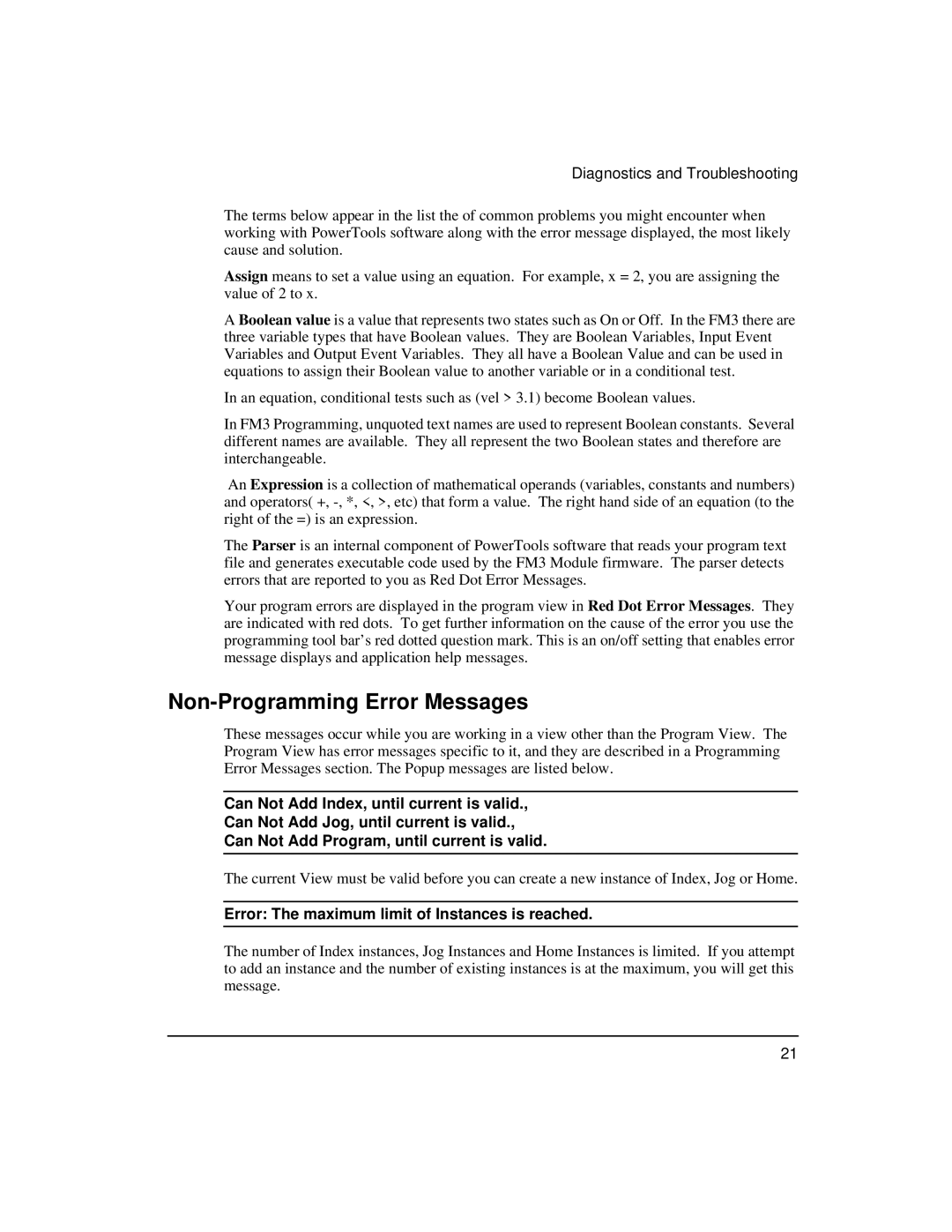 Emerson 400508-02 installation manual Non-Programming Error Messages, Error The maximum limit of Instances is reached 