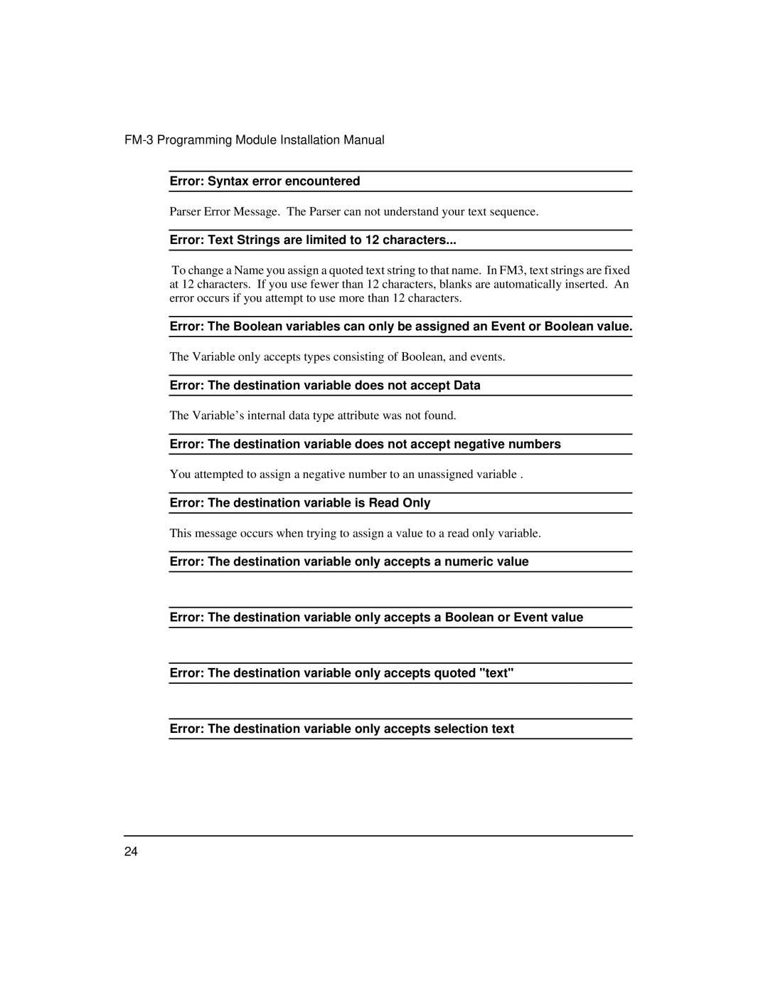 Emerson 400508-02 installation manual Error Syntax error encountered, Error Text Strings are limited to 12 characters 