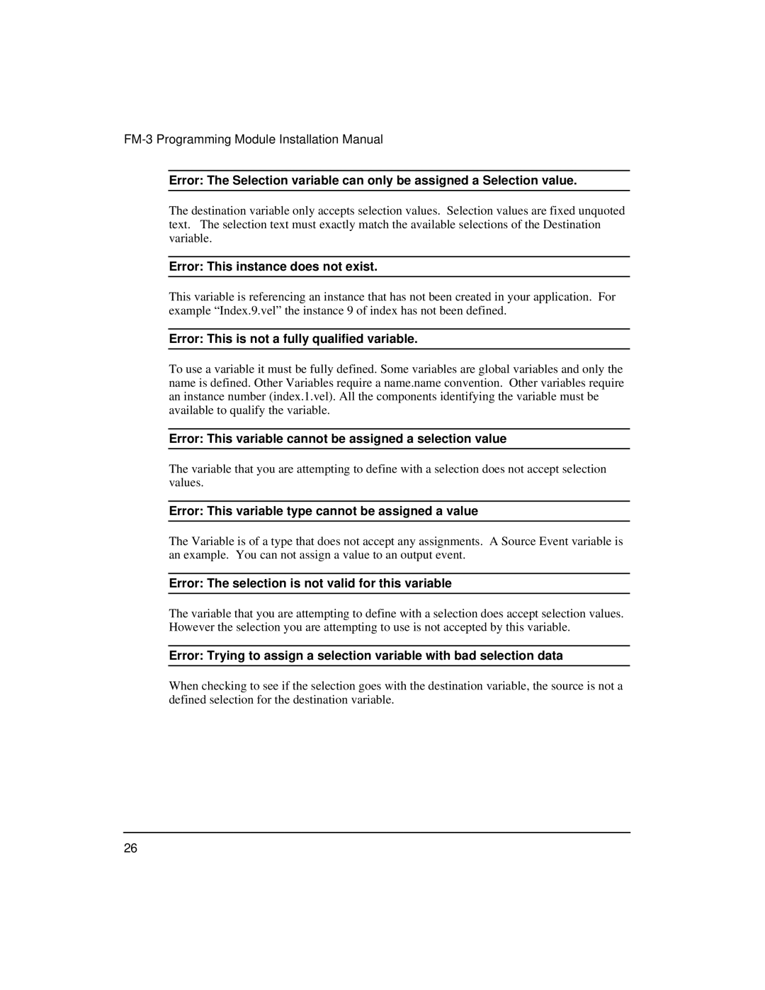 Emerson 400508-02 installation manual Error This instance does not exist, Error This is not a fully qualified variable 