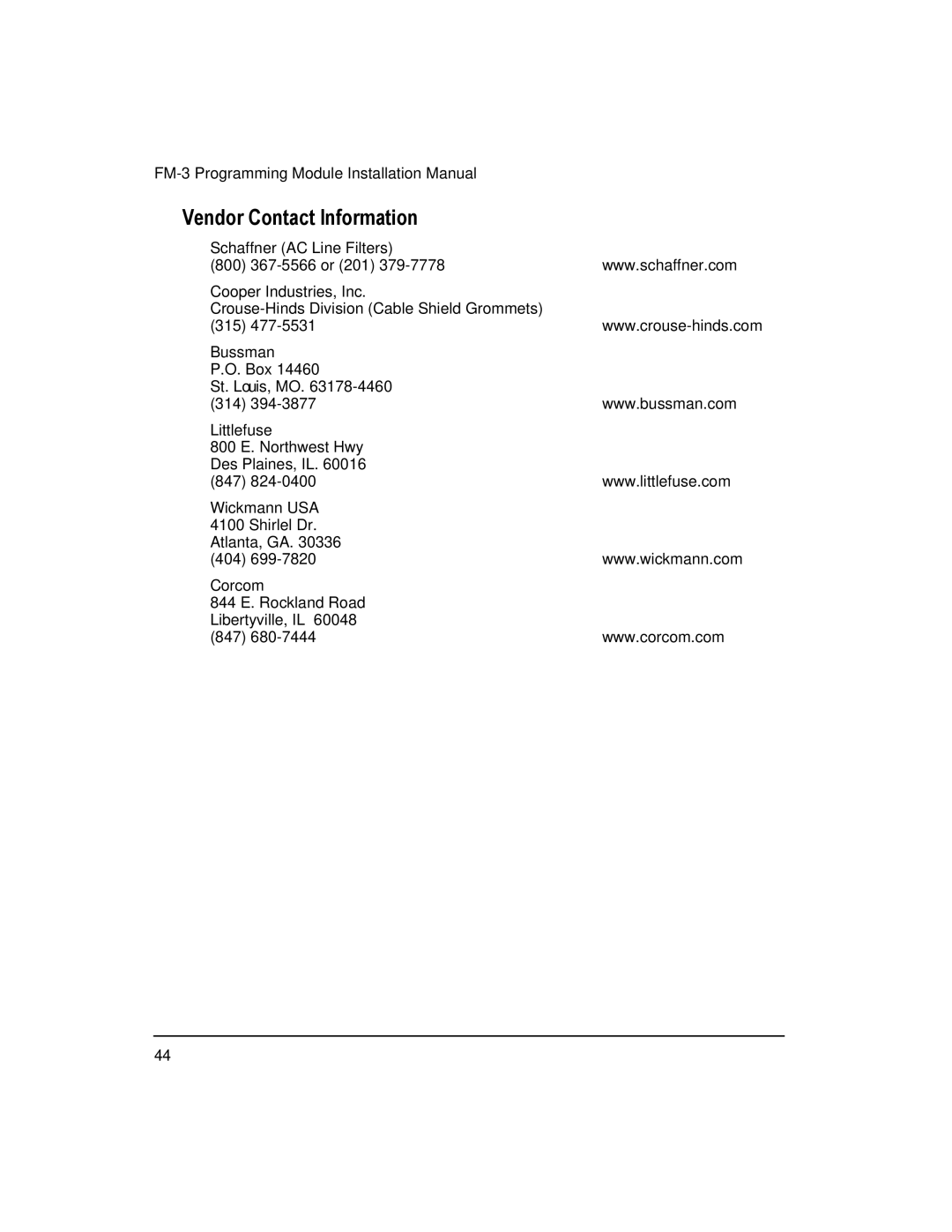 Emerson 400508-02 installation manual Vendor Contact Information 