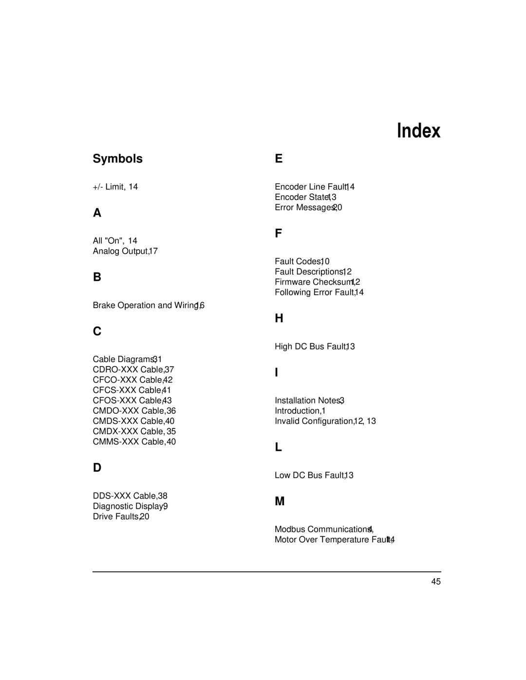 Emerson 400508-02 installation manual Index, Symbols 