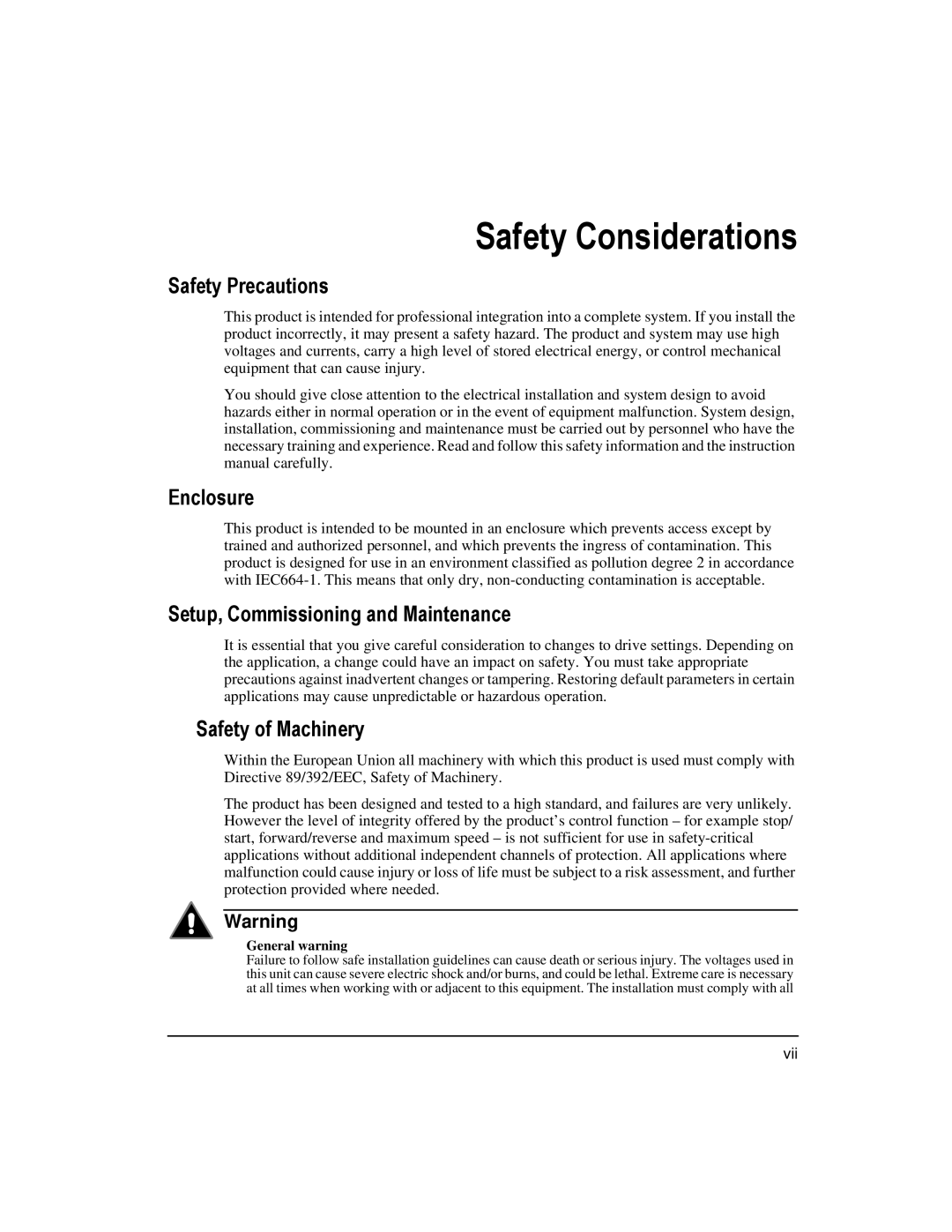 Emerson 400508-02 Safety Considerations, Safety Precautions, Enclosure, Setup, Commissioning and Maintenance 