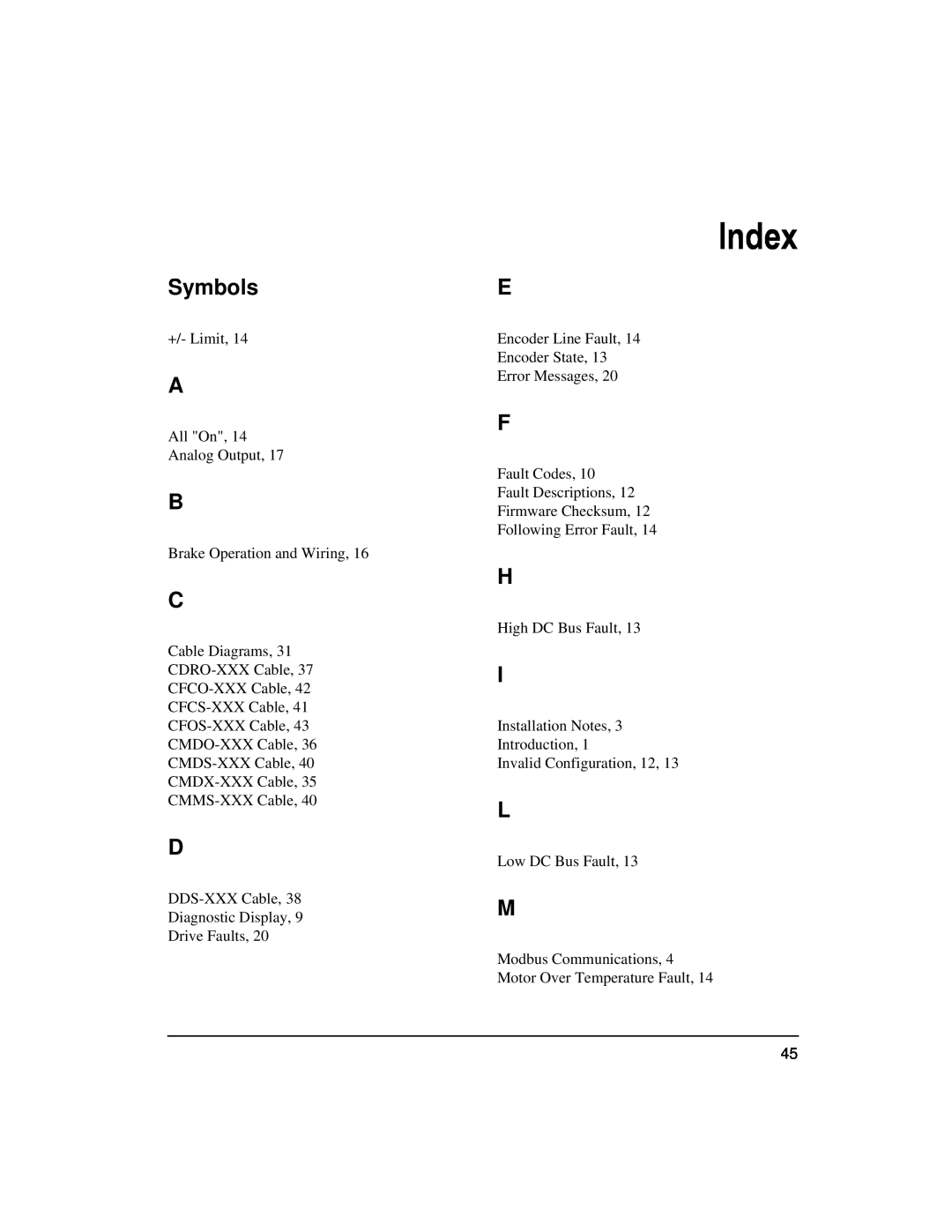 Emerson 400508-02 installation manual Index, Symbols 